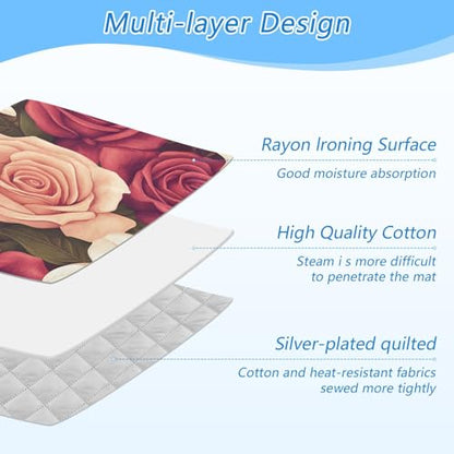 Roses and Lily Flowers Ironing Mat Thickened Ironing Blanket Travel Portable Double-Side Using Ironing Pad Travel Isolate Heat Pad Cover for Washer Dryer Table Top Countertop 27.6x47.2in - color: Roses and Lily Flowers