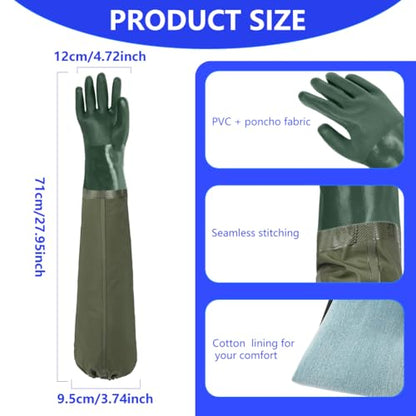 AUAUY 27" PVC Chemical Resistant Gloves, Long Rubber Gloves - color: Green