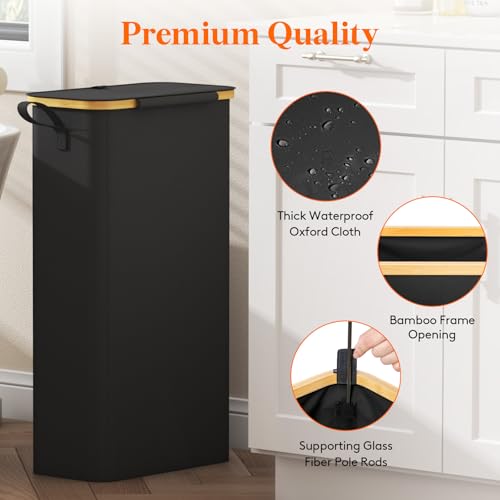 Lifewit 65L Slim Laundry Hamper with Lid and Removable Bag, Black - color: Black, size: 65L