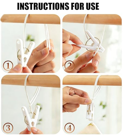 30 Piece Set of Multi-Purpose Laundry Hook and Loop, White Hanger Clips for Pants, Wardrobe Organizer with Plastic Rope Buckle, Suitable for Hats, Socks, Boots, Towels, Bathroom