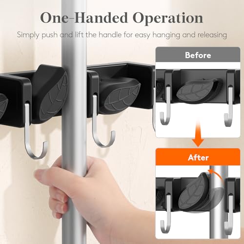 Lifewit Mop and Broom Holder Organizer Wall Mount Non-Slip, 1 Pack, Black - color: Black