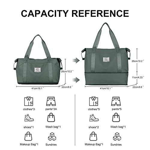 Travel Duffel Bag,Sports Tote Gym For Spirit Airlines Personal Item Bag 18x14x8 Foldable,Carry on Shoulder Expandable Weekender Overnight for Women,Green - color: A6-Green