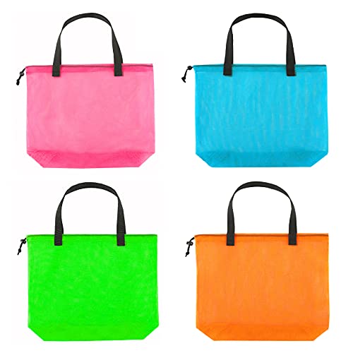 4PCS Colorful Mesh Beach Tote Bags With Drawstring For Poolside,Swim,Travel - color: Color1