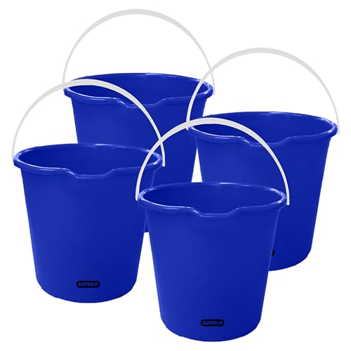 Superio 2.75 Gallon Bucket, Plastic Cleaning Pail with Handle, Car Wash Bucket, Small Utility Bucket for Mopping, Fishing, Camping & Household Use, Durable, Blue - 4 Pack - color: Blue, size: 4 Pack