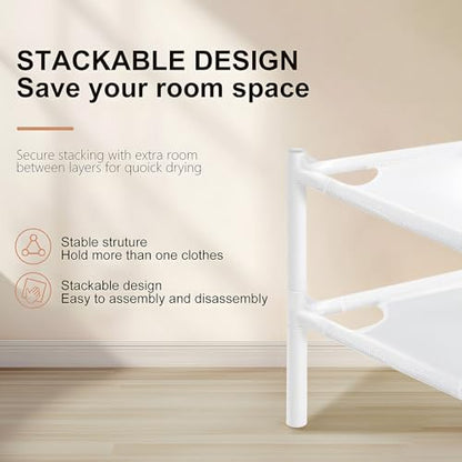 Sweater Drying Rack, 2-Layer Clothes Drying Rack Flat Mesh Stackable Laundry Drying Rack for Sweaters Socks Toys Indoor&Outdoor Use - size: 2-tier