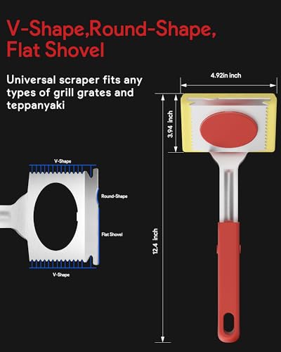 Steam Grill Brush Bristle Free, Grill Brush with Scraper, One-Fit-All for All Grate Type, BBQ and Teppanyaki Cleaning, Two Replaceable Heads