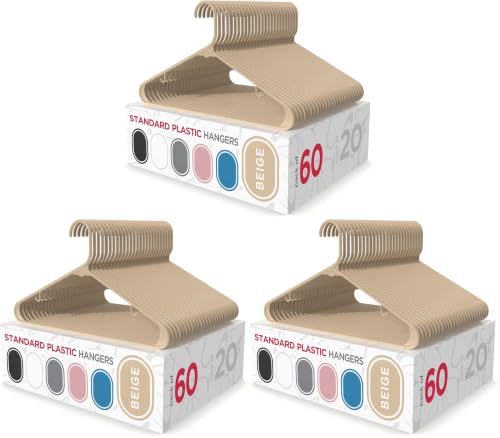 Sharpty Plastic Hangers Clothes Hangers for Clothing, Closet, Coats & Shirts - Durable & Space Saving - for Everyday Standard Use, Room Essentials & Basics - 180 Pack - Beige - color: Beige, size: 60 (Pack of 3)