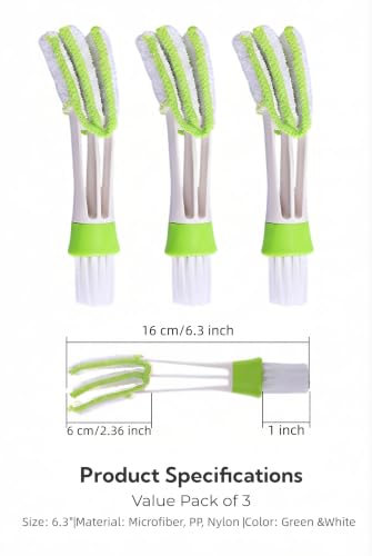 3 PCS Car Vent Cleaner, Automotive Air Conditioner Duster Brush, Multi-Purpose Crevice Cleaning Tool, Auto Interior Detailing Accessories, Window Blind Sweeper, Keyboard Dust Collector (Green)