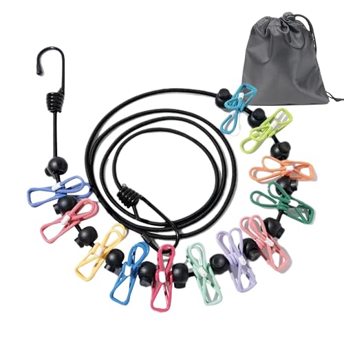 Portable Travel Laundry Line: Outdoor Pull-Back Laundry Line with 12 Clips and 13 Positioning Buckles for Travel, Vacation, Outdoor Camping (180-360cm)