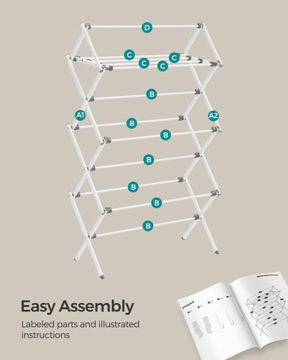 SONGMICS Foldable Clothes Drying Rack, 29.5 x 14.6 x 53.1 Inches - color: White, size: 29.5" W