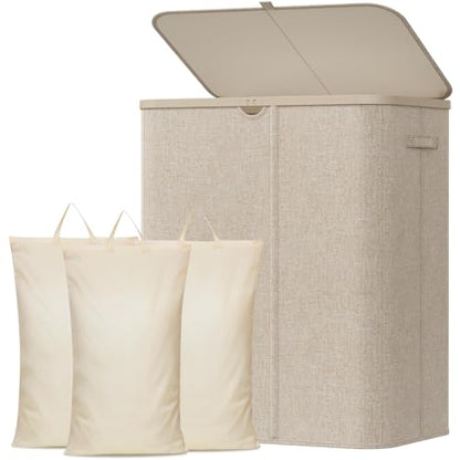 Lifewit 185L 3 Section Laundry Hamper with Lid, Laundry Basket, Beige - color: Beige, size: 185L