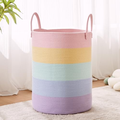 60L Rainbow Hamper Baby Girls Kids Laundry Basket - color: Pastel Rainbow, size: Large (60L)