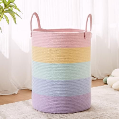 60L Rainbow Hamper Baby Girls Kids Laundry Basket - color: Pastel Rainbow, size: Large (60L)