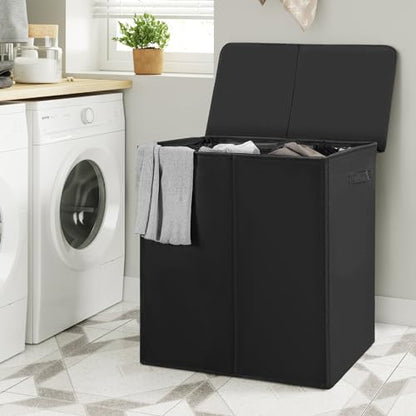 WOWLIVE 180L Double Laundry Hamper 2 Section with Lid and Removable Bags - color: Black, size: 180L (24.8 x 16.2x 27.6 Inches)