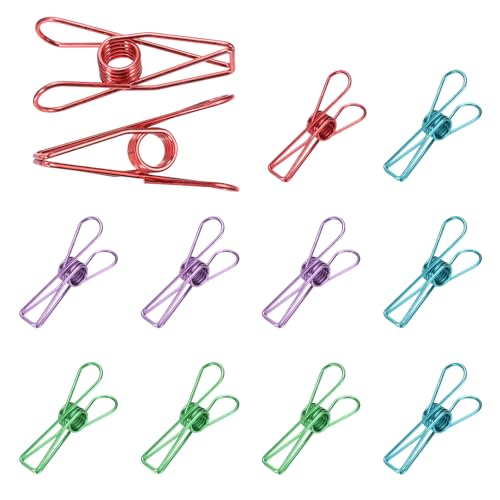 uxcell 12Pcs Clothes Pins for Hanging, 2.2" Metal Clothing Clips Heavy Duty Laundry Spring Pegs, Clothesline Clip Paper Holder Sealer for Holding Clothes, Food Packages, Mixed Colors - color: Purple, Blue, Green, Red, size: 2.2"
