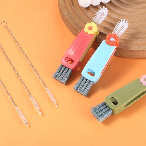 JJUNW 3 in 1 Cup Lid Cleaning Brush, 7Pcs Portable Cup Cleaner Set with 4 Long-Bristled Tools, Water Bottle Cleaner for Home Kitchen and Travel