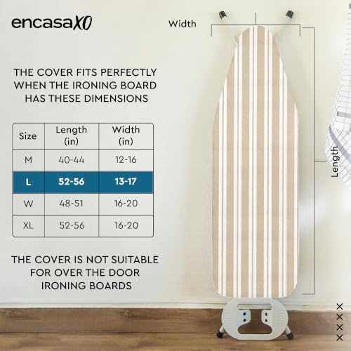 Encasa XO Ironing Board Cover and Pad, Thick Felt 54"x15" - color: Franca Beige Stripes, size: Large