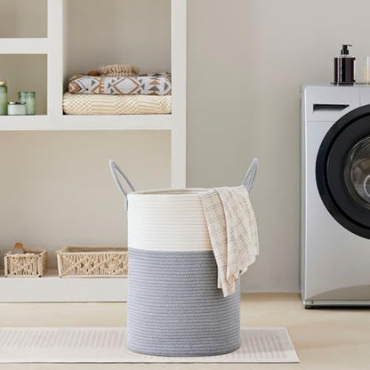 VIPOSCO 58L Tall Woven Laundry Basket Hamper, Grey White - color: Grey, size: 58L