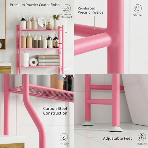 GloTika 3-Tier Over Toilet Storage, Anti-Tilt, 64" H, Pink - color: Pink, size: 3-Tier
