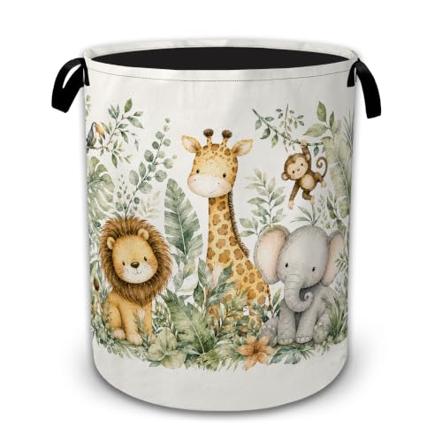 Safari Cute Animal Large Clothes Hamper, Portable Collapsible Laundry Basket with Handles, Freestanding Storage Bin for Bedroom Bathroom Dorm Laundry Room - color: Safari Cute Animal