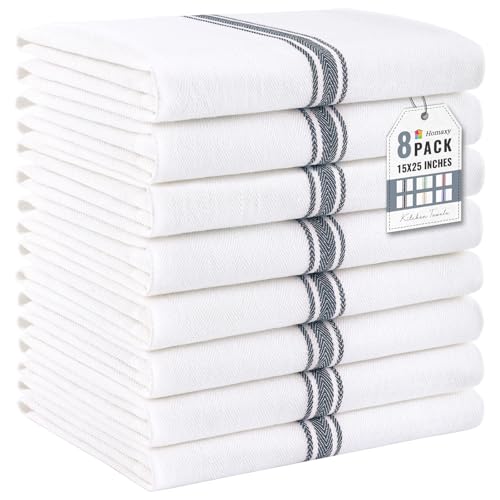 Homaxy 100% Ring Spun Cotton Kitchen Towels 8 Pack, Slate Gray Stripe - color: Slate Gray Stripe, size: 15" X 25" - 8 Pack