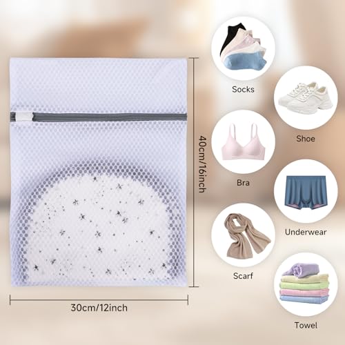Honeycomb Mesh Laundry Bag 12" x 16" with Zipper Closure, Delicate Wash Bag for Bra, Lingerie, Socks, Baby Clothes, 6 Pack
