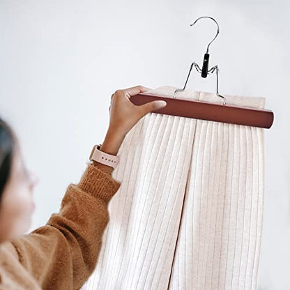 Nature Smile Wooden Pants Skirt Hangers, Smooth Finish Solid Wood Non Slip Jeans Slack Clamp Hangers Hair Extension Hangers (10 Pack Cherry)… - color: Cherry