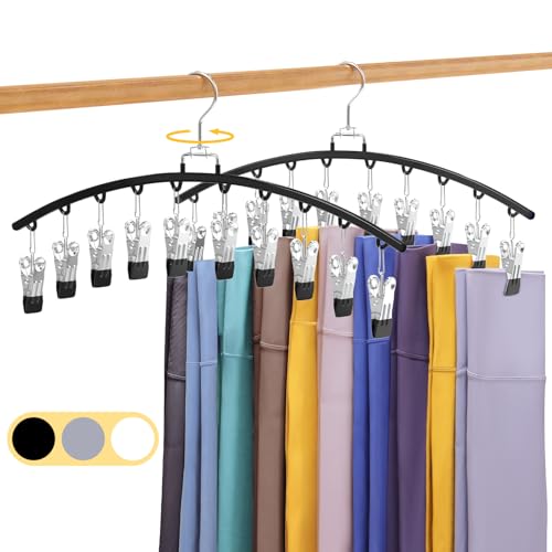 2 Pack Legging Organizer for Closet 360° Swivel, Metal Gym Clothes Organizer w/20 Clips Holds 20 Leggings, Hangers Space Saving, Closet Organizers and Storage, Dorm Room Organization Essentials, Black - color: Black, size: 2 Pack
