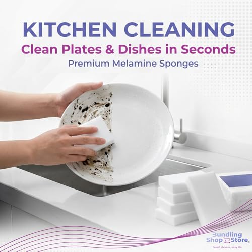 Melamine Sponge- Cleaning Pads 120 Count, High Density, Scratch Free Sponges (3.93in X 2.36in X 0.78in) for Kitchen, Bathroom, Tiles, Walls & Multi-Surface Cleaning