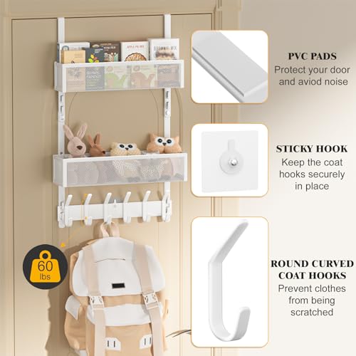 LUCYCAZ Over The Door Hooks Organizer,Door Hanger with 10 Hooks & 2 Basket - color: White, size: 2 Baskets