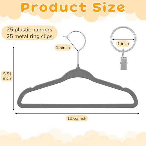 Hsei 25 Pack Baby Velvet Hangers with Ring Clips 11.02 Inch