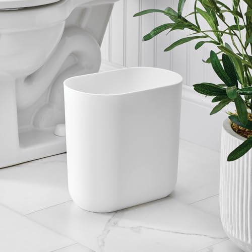 iDesign Small Slim Plastic Bathroom Trash Can, White - color: White, style: Pack of 1