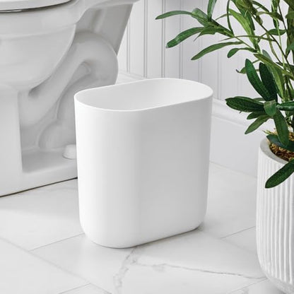 iDesign Small Slim Plastic Bathroom Trash Can, 2-Pack, White - color: White, style: Pack of 2
