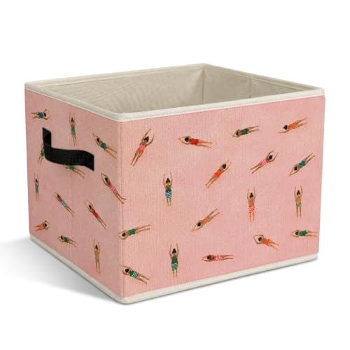 Preppy Swimming Foldable Storage Bins with Handles Boy Girl Gift - color: pink swimming