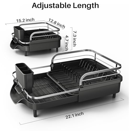 SNTD Expandable Dish Drying Rack for Kitchen Counter, 15.2-22.1 in, Black - color: Black