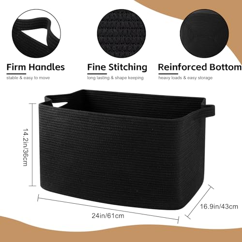 OIASKET 95L Extra Large Blanket Basket, 24" x 16.9" x 14.2" Woven Basket - color: Black, size: 24"x16.9"x14.2"