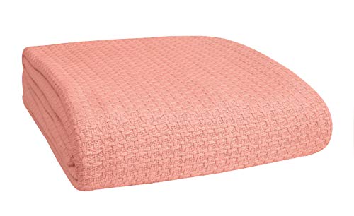 Belizzi Home 100% Cotton Bed Blanket, Breathable Bed Blanket Twin Size, Cotton Thermal Blankets Twin, Perfect for Layering Any Bed for All Season, Peach - color: Peach, size: Twin (60 in x 90 in)