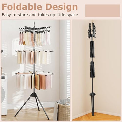 GIANTEX 70" Tripod Clothes Drying Rack w/24 Clips & 32 Rods, 360° Rotatable