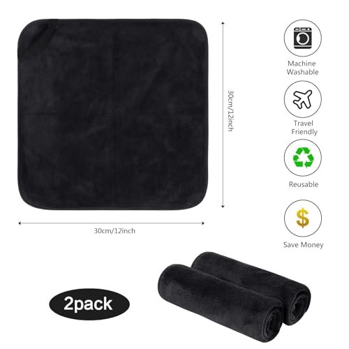 SINLAND Microfiber Facial Cloths Fast Drying Washcloth 12inch x 12inch Absorbent Face Wash Cloth Soft Makeup Remover Cloths - color: Black-1, size: 1 Count (Pack of 2)