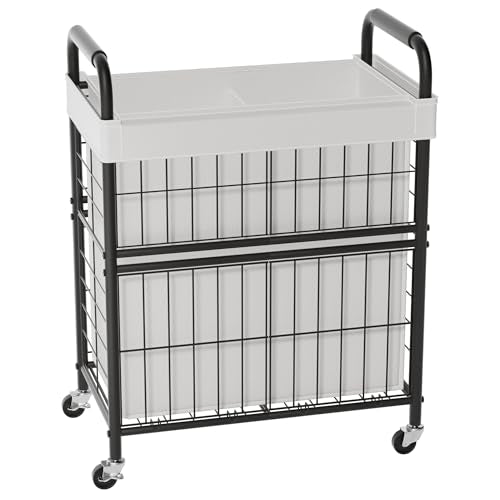110L Rolling laundry Sorter Hamper Basket 2 Section with Wheels - color: White, size: 110L