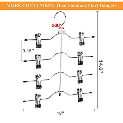 Multi Layer Pants Hangers, 4 Tier Skirt Hangers with Adjustable Clips, Non Slip Space Saving Closet Organizer Heavy Duty 360 Degree Swivel Hook, Great for Slack, Trouser, Jeans(Black) - size: 4 Tier