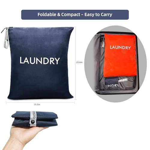GOGOODA Travel Laundry Bags Reusable Dirty Clothes Bag with Handle - color: Navy Blue