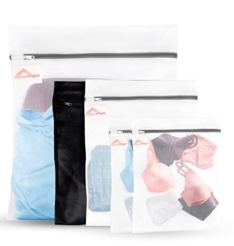Premium Mesh Laundry Bags Set of 5: Jumbo (1 White), Large (1 Black & 1), Medium (2) Elastic Gard & Rust-Proof Zipper Bags - Durable Laundry Wash Bags - size: Jumbo Large Medium