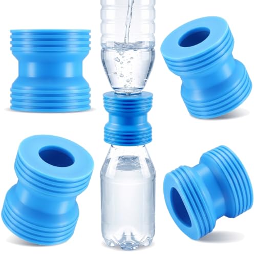 4 Pack Bottle Emptying Kit, Reusable Double-Sided Silicone Soap & Lotion Bottle Saver Connector Coupler, No-Spill Liquid Transfer Adapter Between Bottles for Shampoo, Soap (Blue, 1.54x1.61)