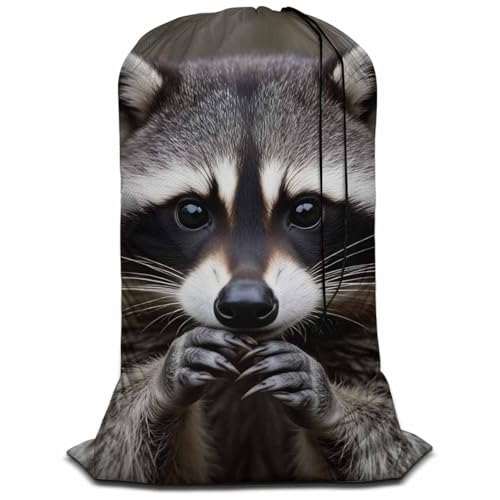 Swono Lovely Raccoon Extra Large Huge Heavy Duty Laundry Storage Bag with Drawstring, Wild Animal Lick Hands Laundry Bag, Machine Washable, 28x40 Inch Oxford Cloth - color: Lovely Raccoon