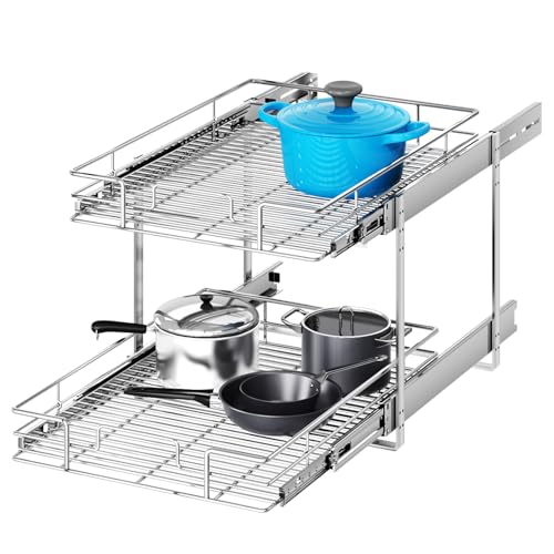 2 Tier Individual Pull Out Cabinet Organizer 19½" W x 21½" D, Heavy Duty Cabinet Pull Out Shelves, Slide Out Drawers Organization for Kitchen Cabinets Bathroom - color: 2 Tier, size: 19½"W x 21½"D