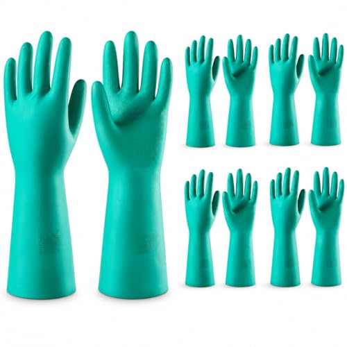 15 Mil Chemical Resistant Nitrile Gloves, Latex free Durable Cleaning Gloves, Resist Acid, Alkali, Solvent and Oil - color: 5 Pair-green, size: Large