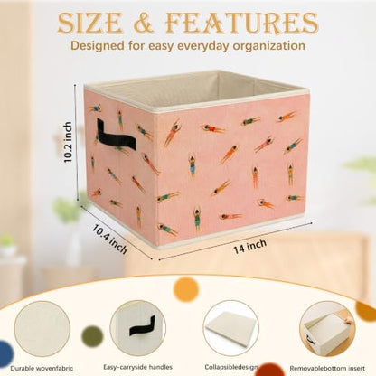 Preppy Swimming Foldable Storage Bins with Handles Boy Girl Gift - color: pink swimming