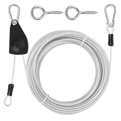 40FT Clothes Line Outdoors Retractable, Anglecai 3/16" Steel Wire Rope