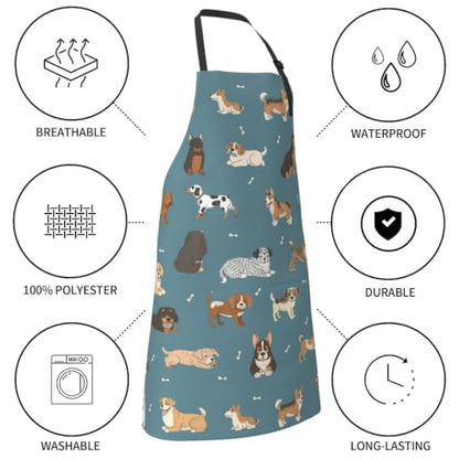 Perinsto Waterproof Apron With 2 Pockets Kitchen Chef Aprons Bibs For Cooking Baking Painting Gardening Grooming - color: Dog Blue